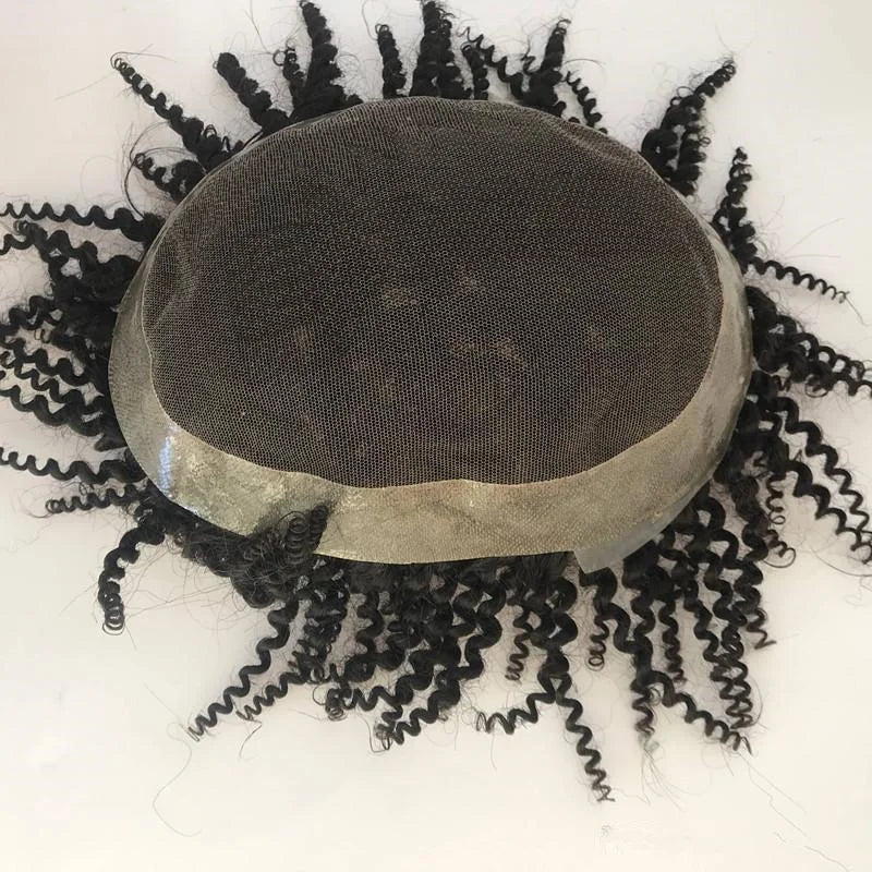 Kinky curly men’s hair system – full coverage natural-looking unit for black men with hair loss or alopecia. Mono base toupee with breathable construction